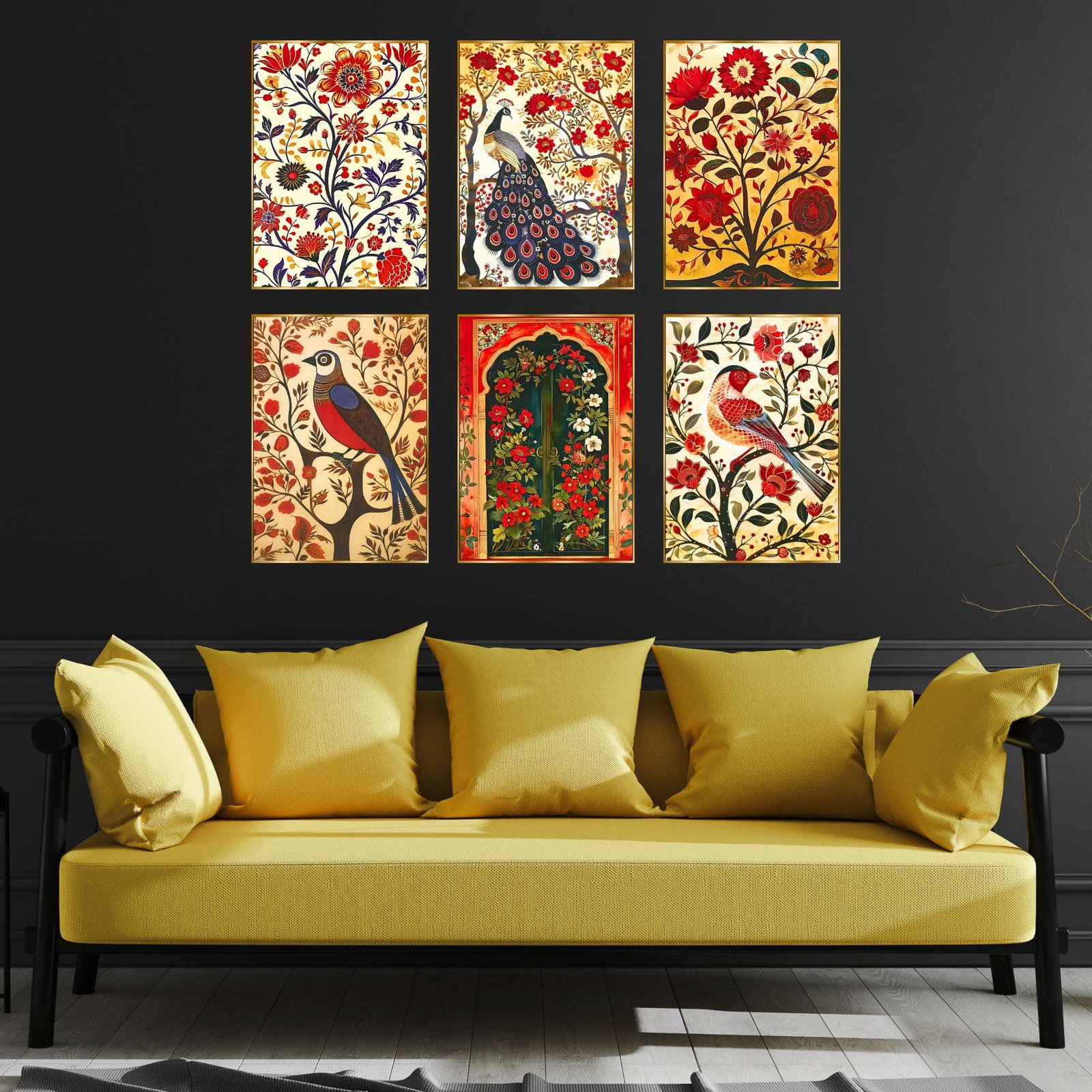 Set of Six Wall Paintings for Wall Dacoration Golden Framed Wall Paintings for Living Room & Bedroom Wall Art for Home Decoration & Office Wall Décor (17x13 inch CH-GD6-9) - Image 2